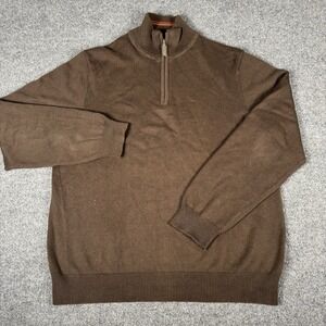 EDDIE BAUER Mens Zip Neck Jumper Sweater M Brown Cotton